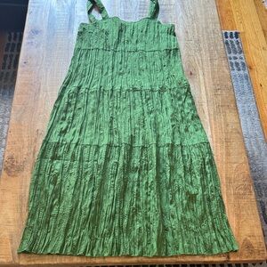 Eileen Fisher Sleeveless tank shift dress Crinkled field Green adjustable